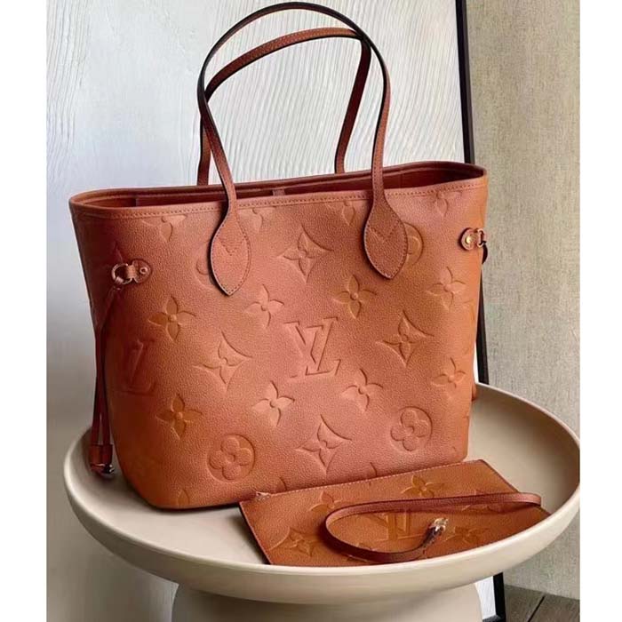 Louis Vuitton LV Women Neverfull MM Tote Brown Embossed Cowhide Leather