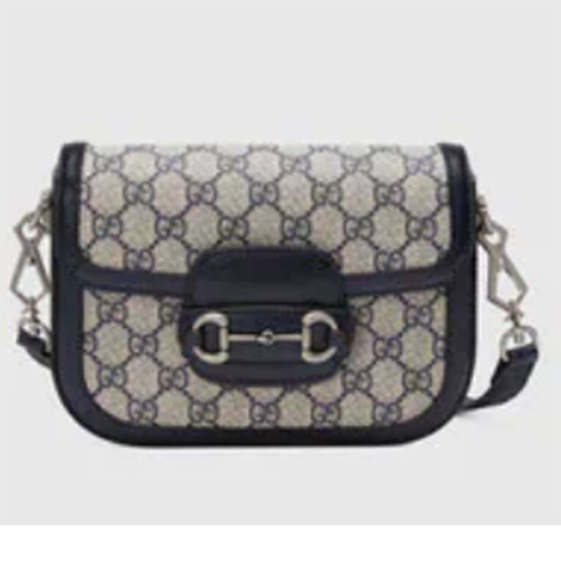 Gucci Women Horsebit 1955 GG Mini Bag Beige Blue GG Supreme Canvas