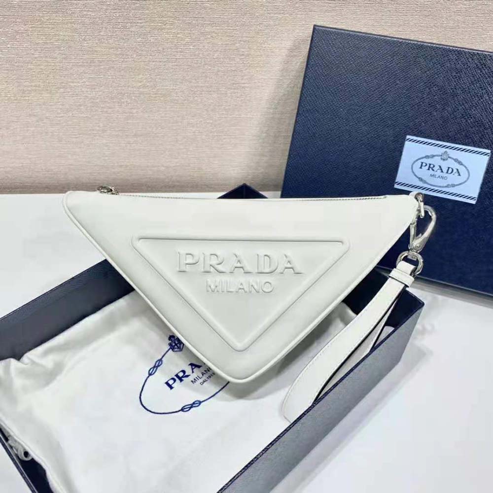 Prada Women Leather Triangle Leather Pouch-White