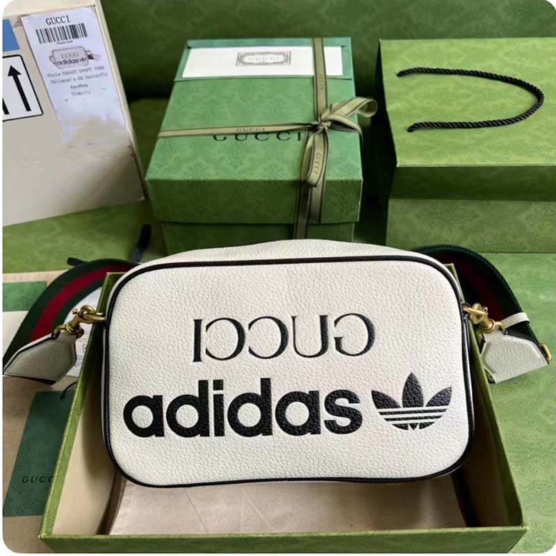 Gucci Unisex Adidas x Gucci Small Shoulder Bag White Leather Interlocking G