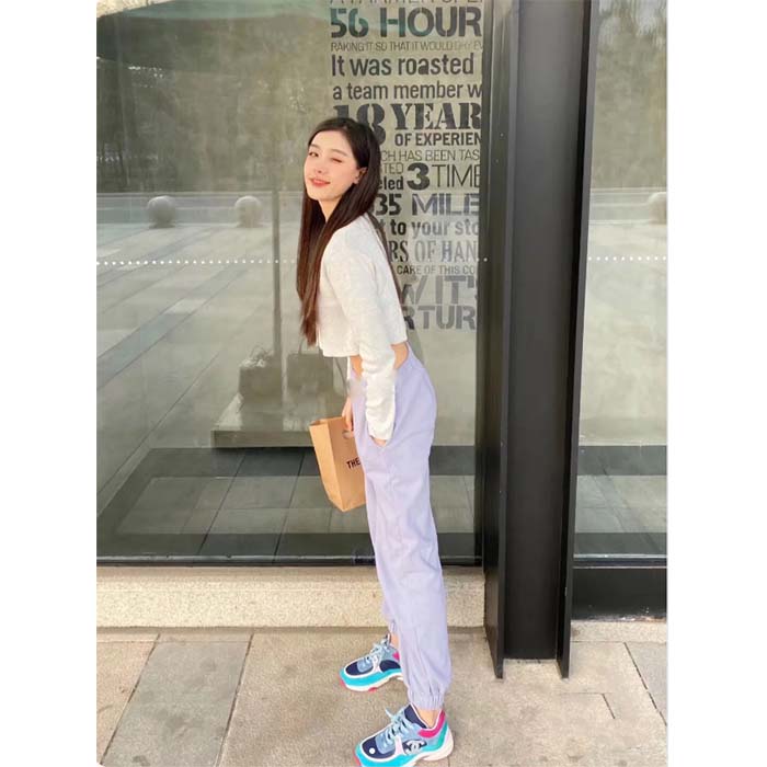 Chanel Women CC Low Top Logo Sneakers Calfskin Suede Blue Leather