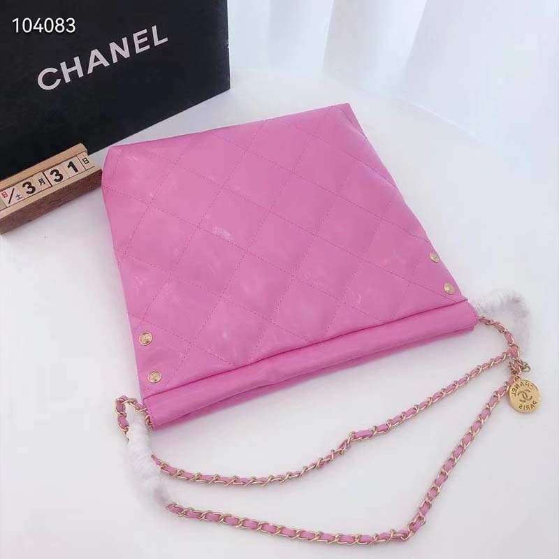 Chanel Women 22 Small Handbag Shiny Calfskin & Gold-Tone Metal Pink