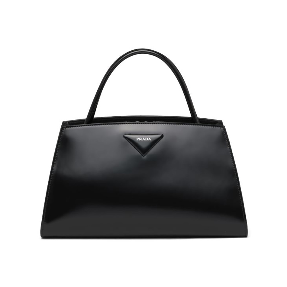 Prada Women Brushed Leather Handbag-Black