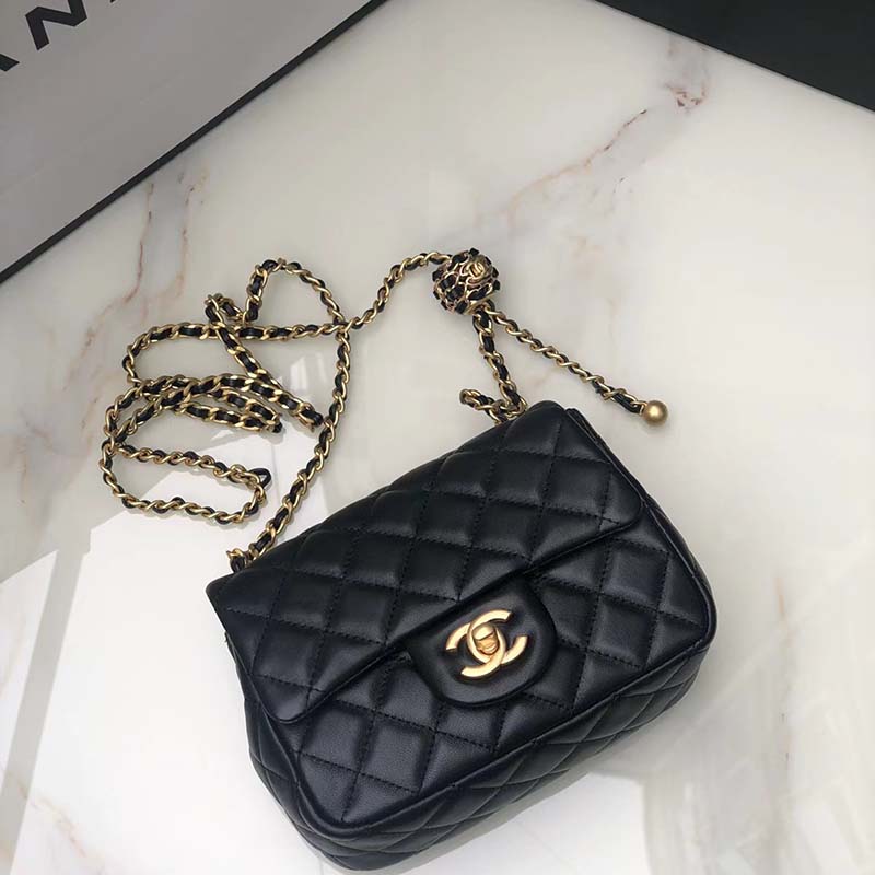 Chanel Women Mini Flap Bag Calfskin Gold-Tone Metal Ball Black