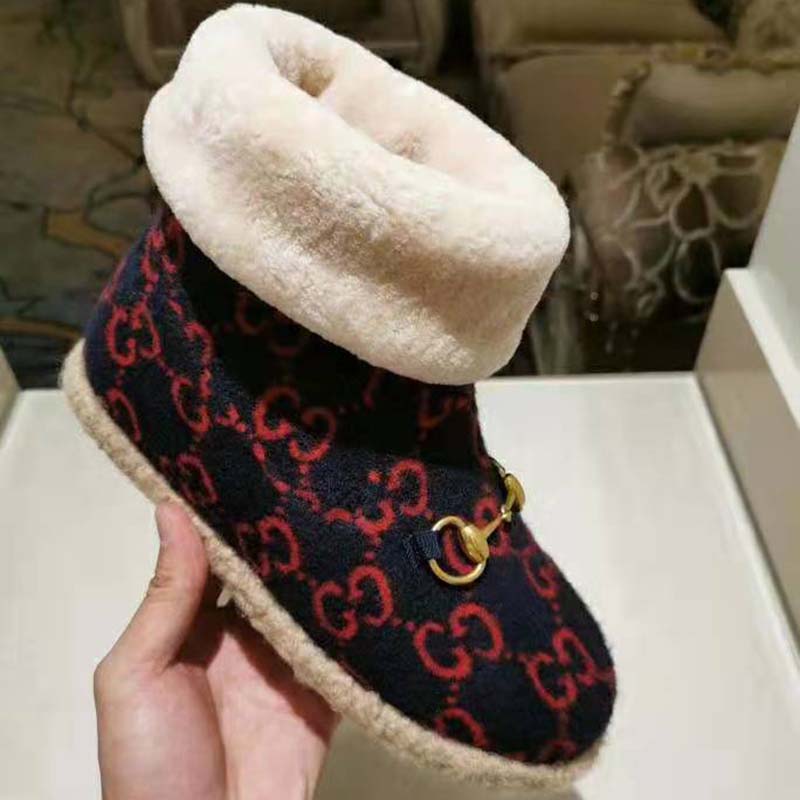 Gucci Unisex GG Wool Ankle Boot in Textured Fabrics-Navy