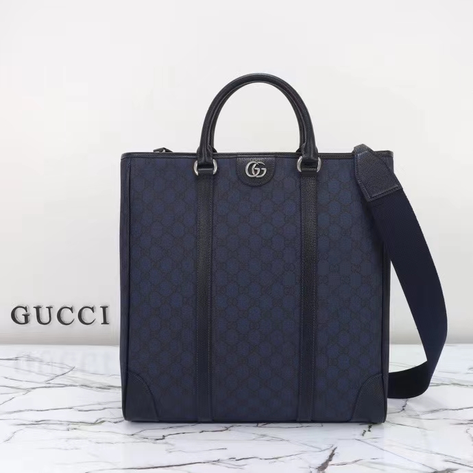 Gucci GG Unisex Ophidia Medium Tote Bag Blue Black GG Supreme Tender Canvas