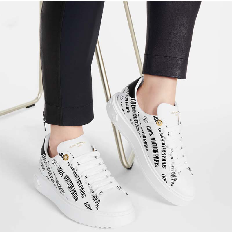 Louis Vuitton Unisex LV Time Out Sneaker Black Printed Calf Leather Monogram Flowers