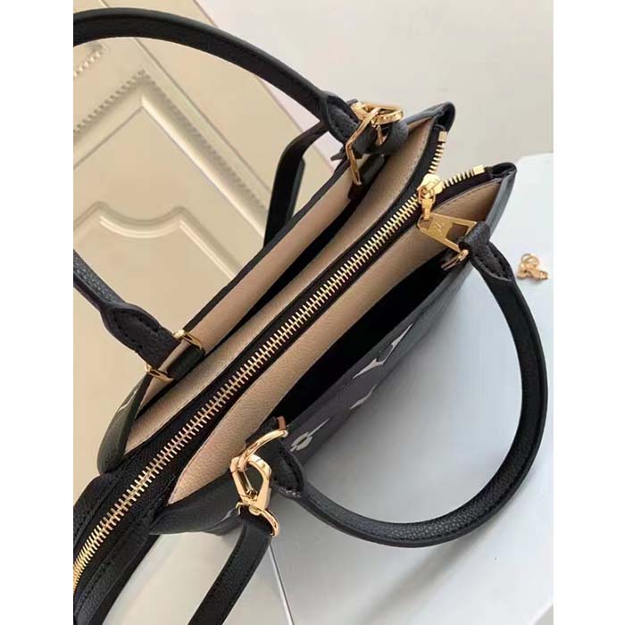 Louis Vuitton LV Women Petit Palais Handbag Noir Beige Embossed Grained Cowhide