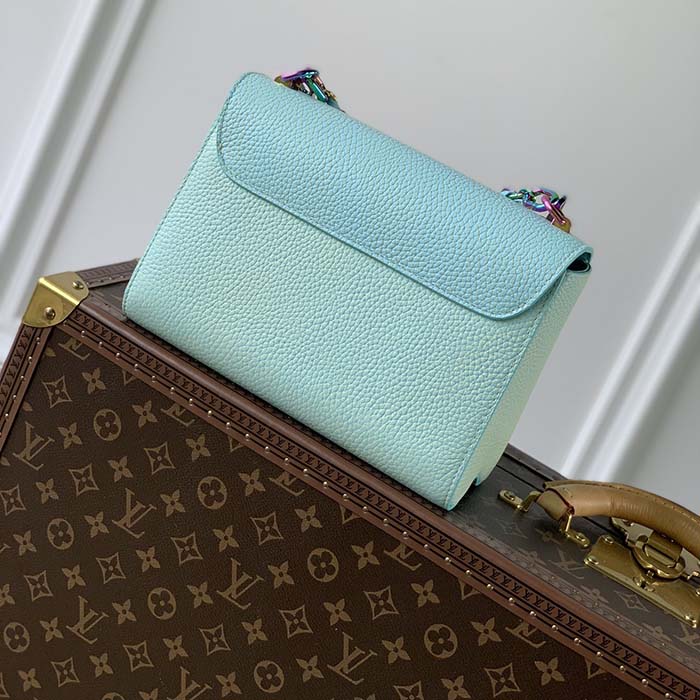 Louis Vuitton LV Women Twist MM Handbag Blue Grained Calfskin Leather
