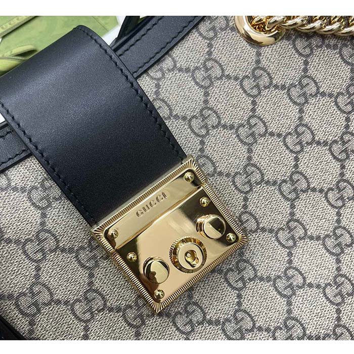 Gucci Women Padlock Medium GG Shoulder Bag Beige Ebony GG Supreme Canvas Black Leather