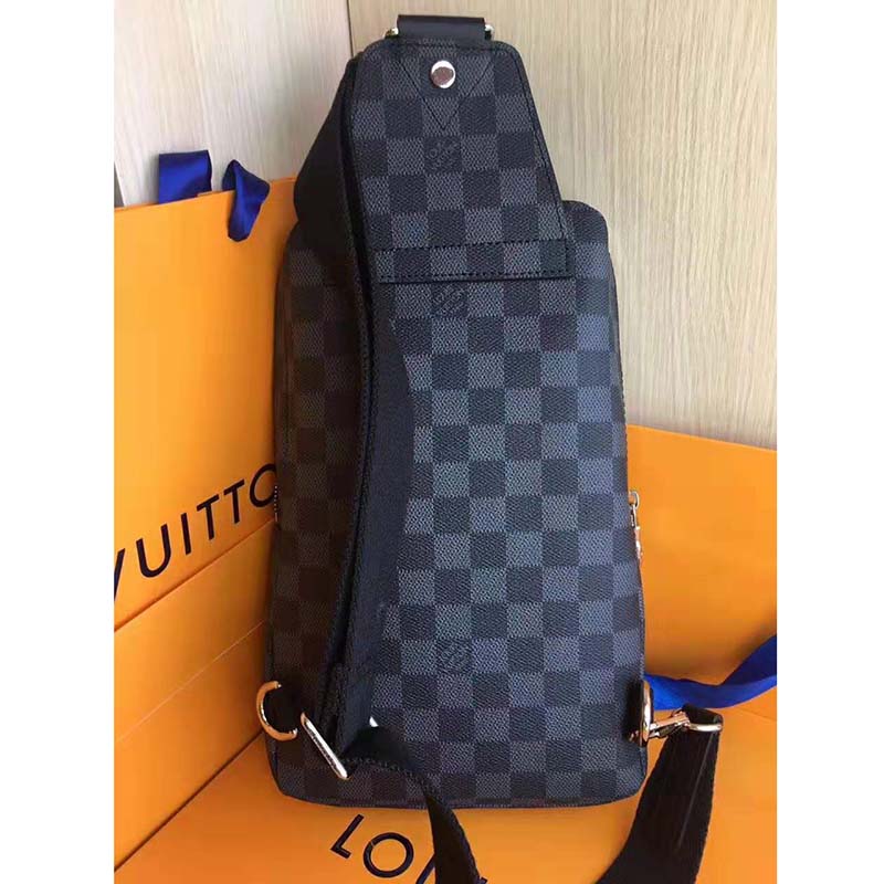 Louis Vuitton LV Men Avenue Sling Bag in Coated Damier Graphique Canvas-Grey