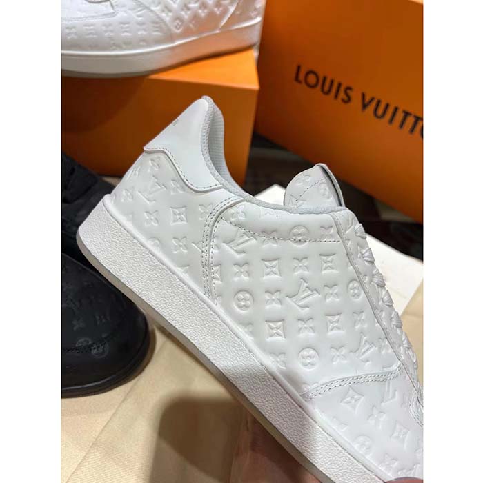 Louis Vuitton LV Unisex Rivoli Sneaker White Mini Monogram Embossed Calf Leather Rubber