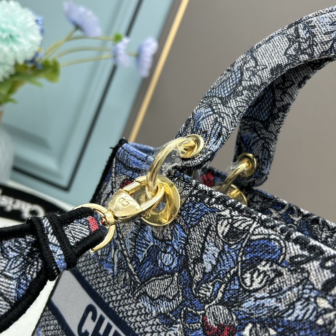 Dior Women CD Medium Lady D-Lite Bag Denim Multicolor Dior Jardin Magique Embroidery
