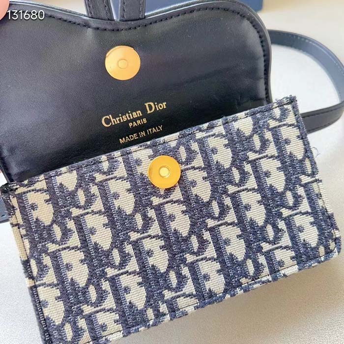 Dior Unisex CD Saddle Belt Pouch Blue Oblique Jacquard Front ‘D’ Stirrup