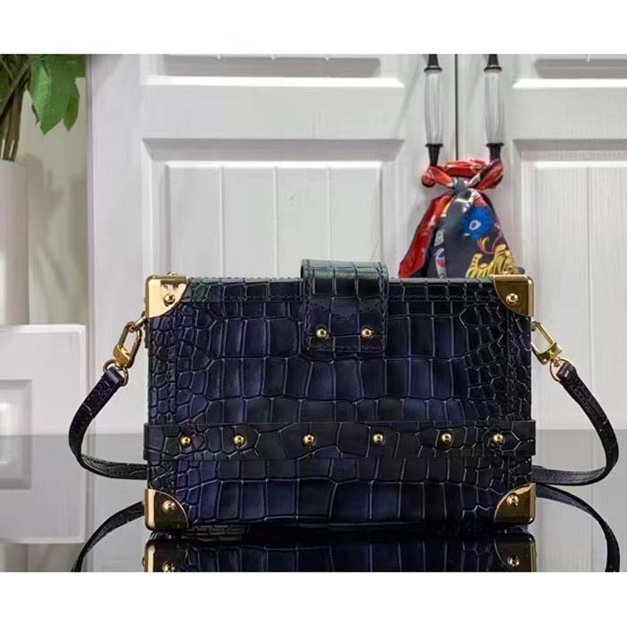 Louis Vuitton LV Women Petite Malle Handbag Saphir Blue Brilliant Niloticus Leather