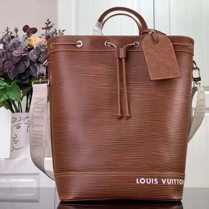 Louis Vuitton LV Unisex Maxi Noé Sling Cognac Calf Leather Drawstring Inside-Hook Closure Double Handle