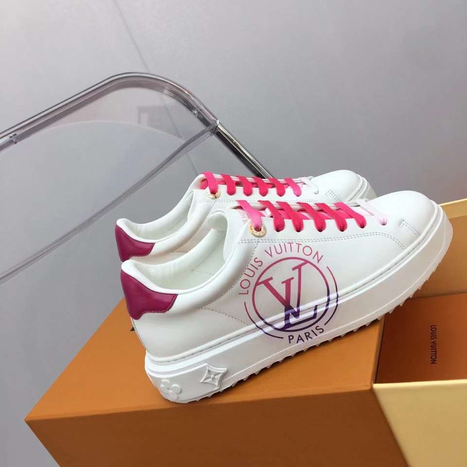 Louis Vuitton Unisex LV Time Out Sneaker Fuchsia Pink Printed Calf Leather Rubber Circle