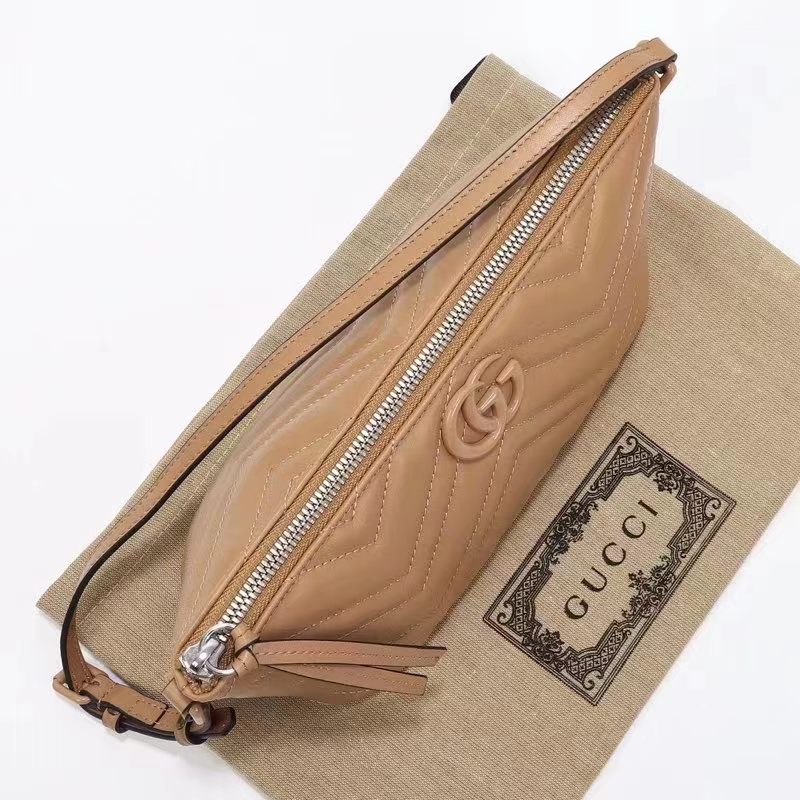 Gucci Women GG Marmont Shoulder Bag Rose Beige Matelassé Chevron Leather