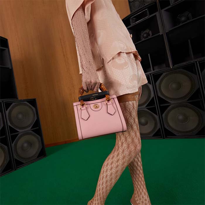 Gucci GG Women Diana Mini Tote Bag Pink Leather Double G