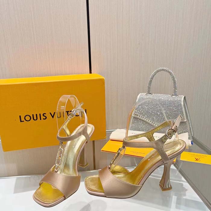 Louis Vuitton Women LV Sparkle Sandal Gold Calfskin Leather Outsole 9.5 CM Heel