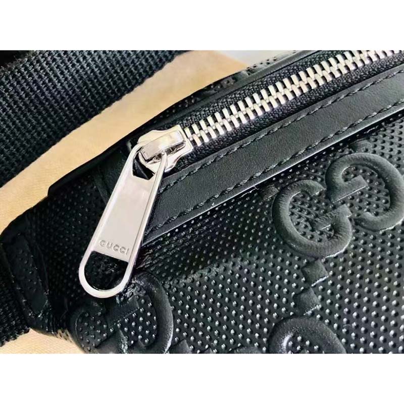 Gucci Unisex GG Embossed Belt Bag Black Tonal Leather