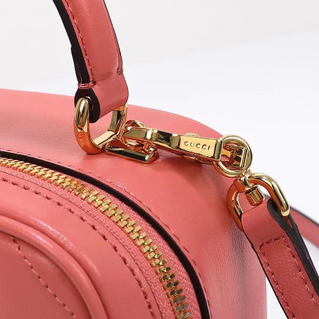 Gucci Women GG Blondie Top Handle Bag Pink Leather Round Interlocking G