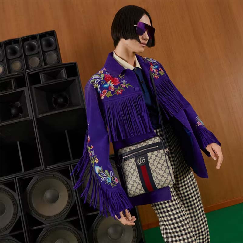 Gucci Unisex Ophidia GG Small Messenger Bag Beige Blue Supreme Canvas