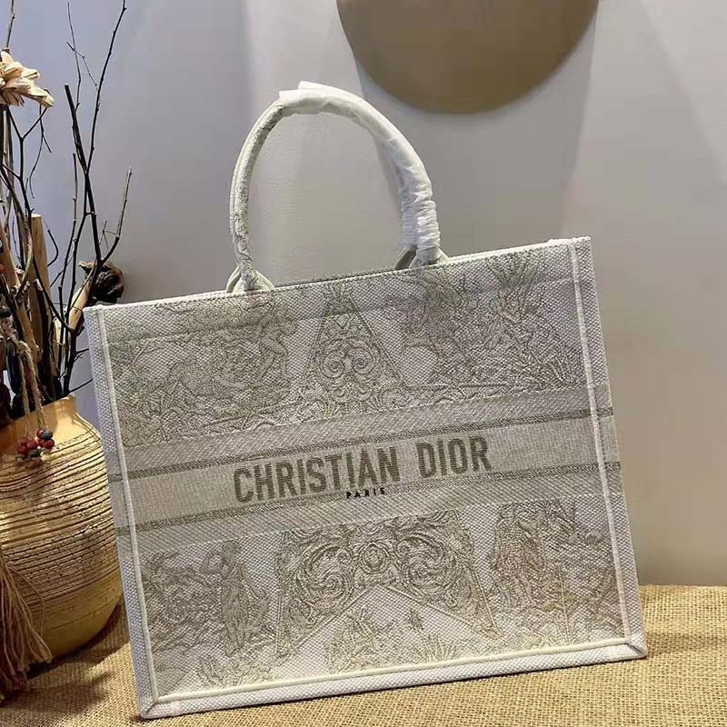 Dior Women Dior Book Tote Gold-Tone Around the World Stella Embroidery
