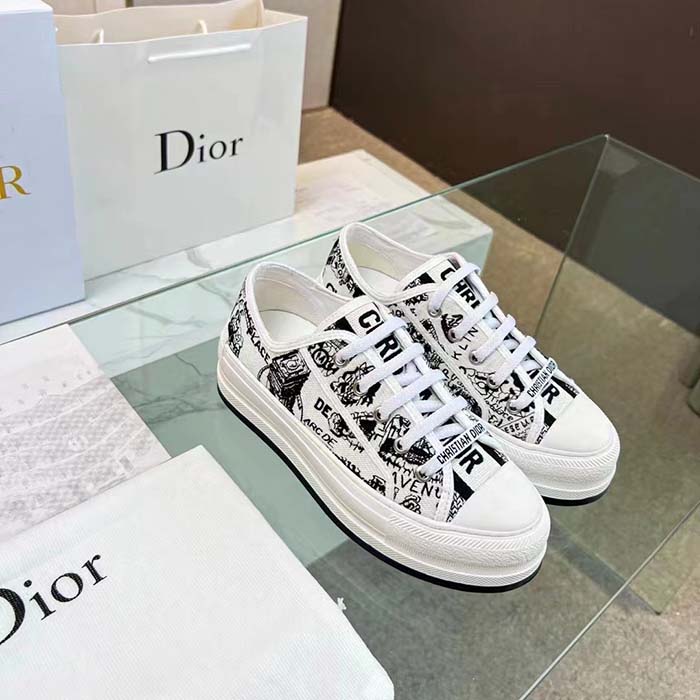 Dior CD Unisex Walk’n’Dior Sneaker White Black Cotton Embroidered Plan De Paris