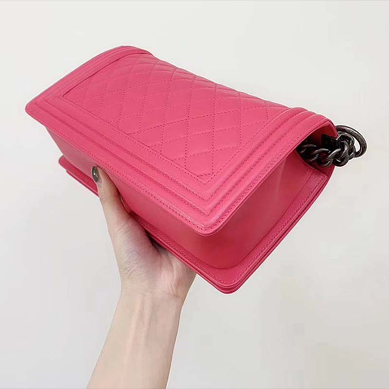 Chanel Women Leboy Flap Bag with Chain in Calfskin Leather-Rose