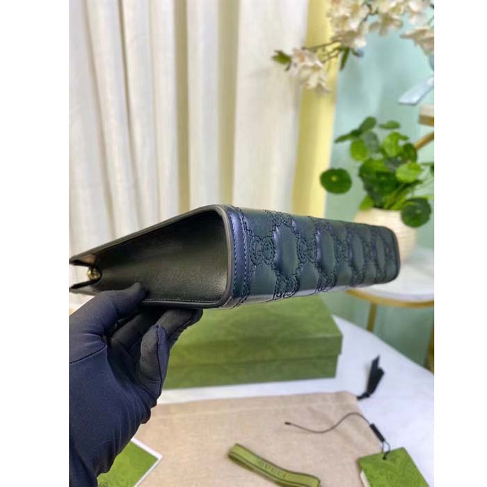 Gucci Unisex GG Matelassé Pouch Black GG Matelassé Leather Double G