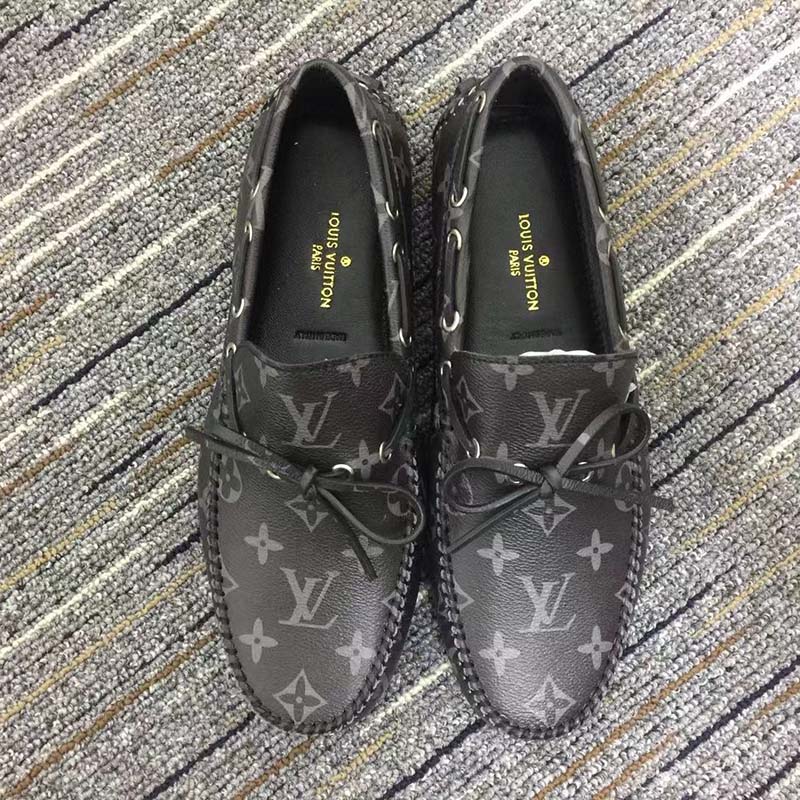 Louis Vuitton Unisex LV Arizona Moccasin Gray Black Monogram Eclipse Canvas