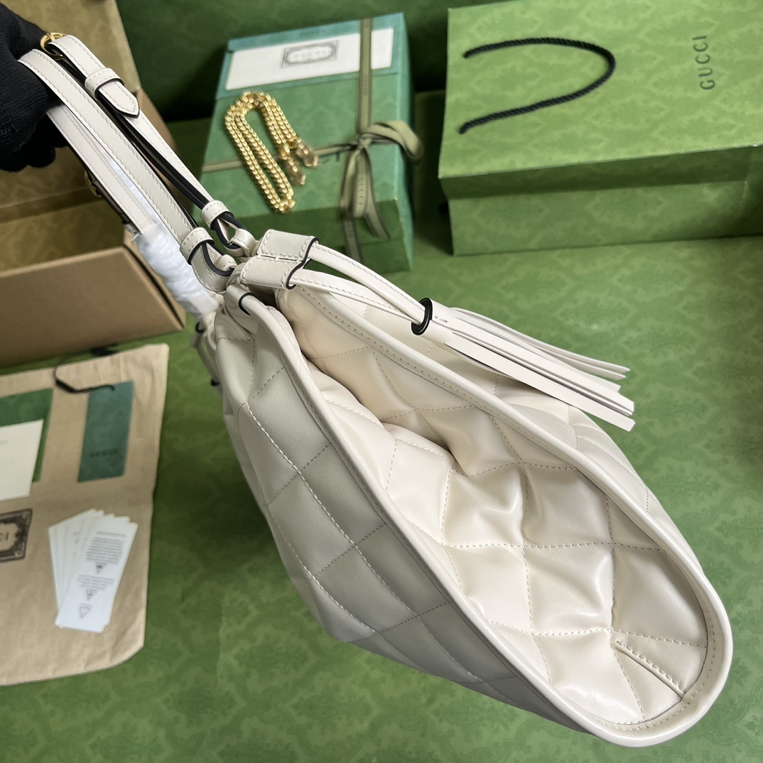 Gucci Unisex GG Deco Medium Tote Bag White Quilted Leather Interlocking G