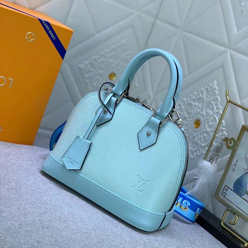 Louis Vuitton LV Women Alma BB Handbag Turquoise Blue Epi Grained Cowhide Leather