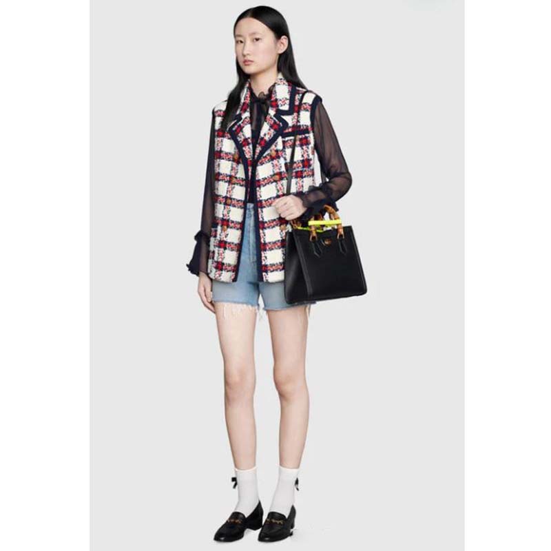 Gucci GG Women Gucci Diana Small Tote Bag Double G Black Leather