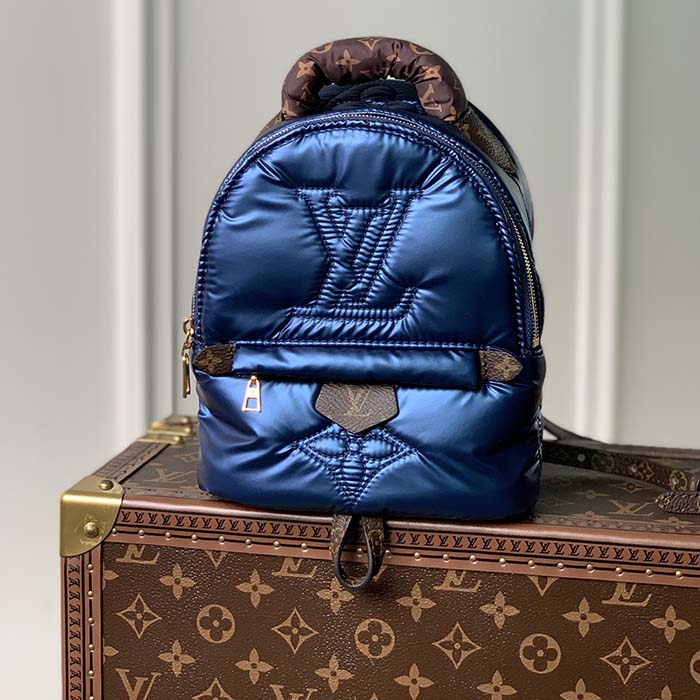 Louis Vuitton LV Unisex Pillow Palm Springs Mini Backpack Navy Blue Recycled Metallic Nylon