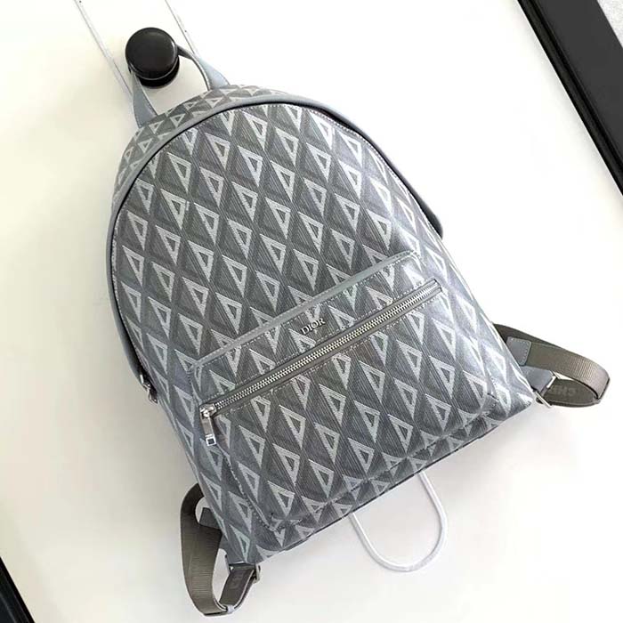 Dior Unisex Rider Backpack Gray CD Diamond Canvas Smooth Calfskin