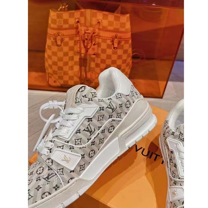 Louis Vuitton Unisex LV Trainer Sneaker Beige Monogram Textile Rubber Outsole Initials