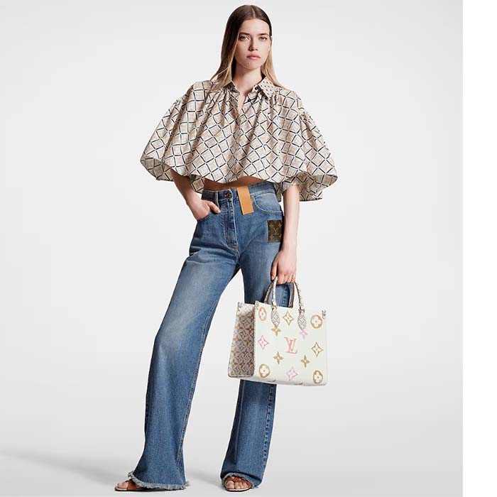 Louis Vuitton Women OnTheGo MM Tote Beige Monogram Coated Canvas Textile Lining