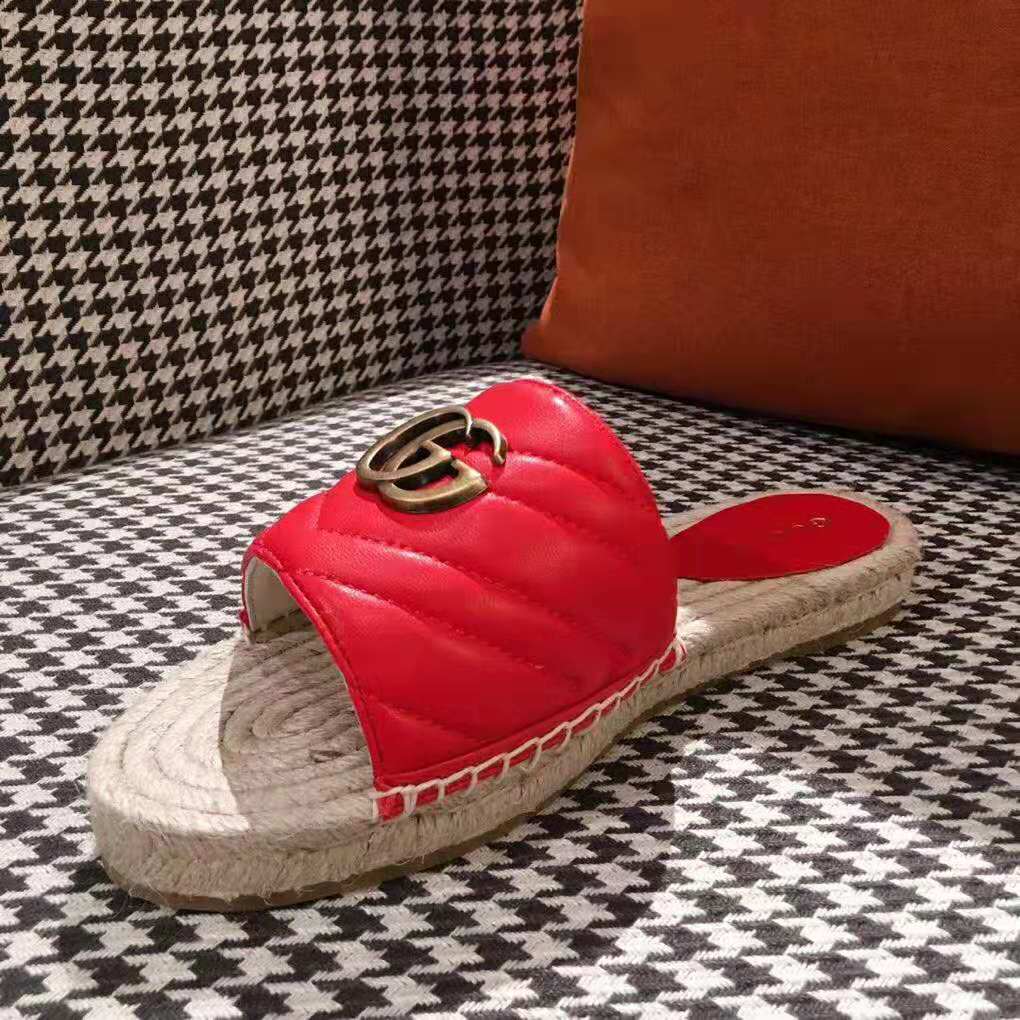 Gucci Women Leather Espadrille Sandal-Red
