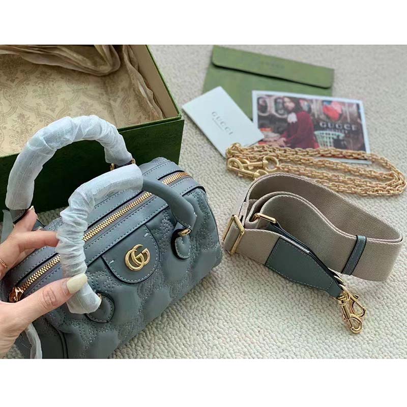 Gucci Women Marmont Leather Mini Bag Bright Green GG Matelassé Leather