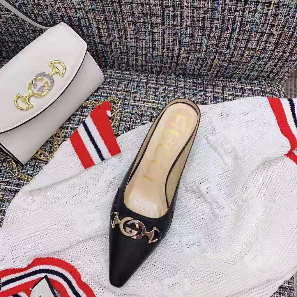 Gucci Women Zumi Leather Slide 4.6 cm Height-Black
