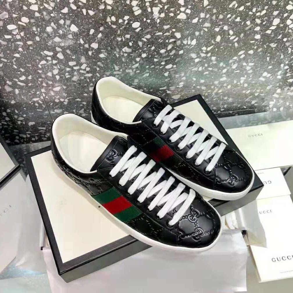 Gucci Men Ace Gucci Signature Sneaker with Web-Black