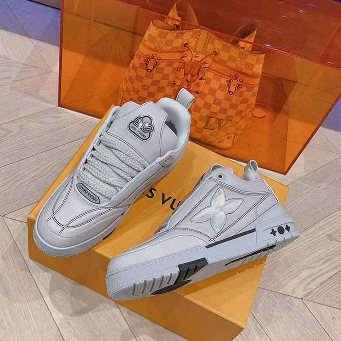 Louis Vuitton Unisex LV Skate Sneaker Grey Grained Calf Leather Rubber Outsole