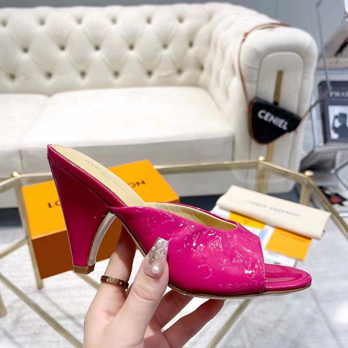 Louis Vuitton LV Women Super Mule Fuchsia Monogram-Debossed Patent Calf Leather 10 CM Heel