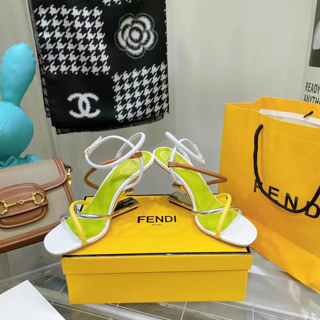 Fendi Women FF First White Nappa Leather High-Heeled Sandals 9.5 cm Heel