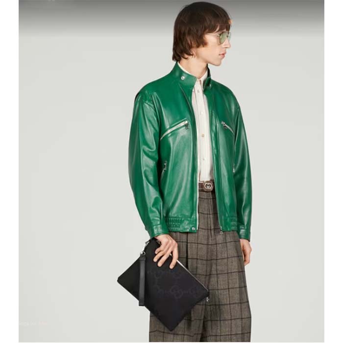 Gucci Unisex Jumbo GG Medium Messenger Bag Black Canvas Zip Closure