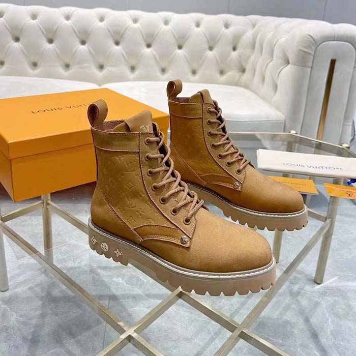 Louis Vuitton Unisex LV Ranger Boat Shoe Beige Mini Monogram-Embossed Nubuck Leather