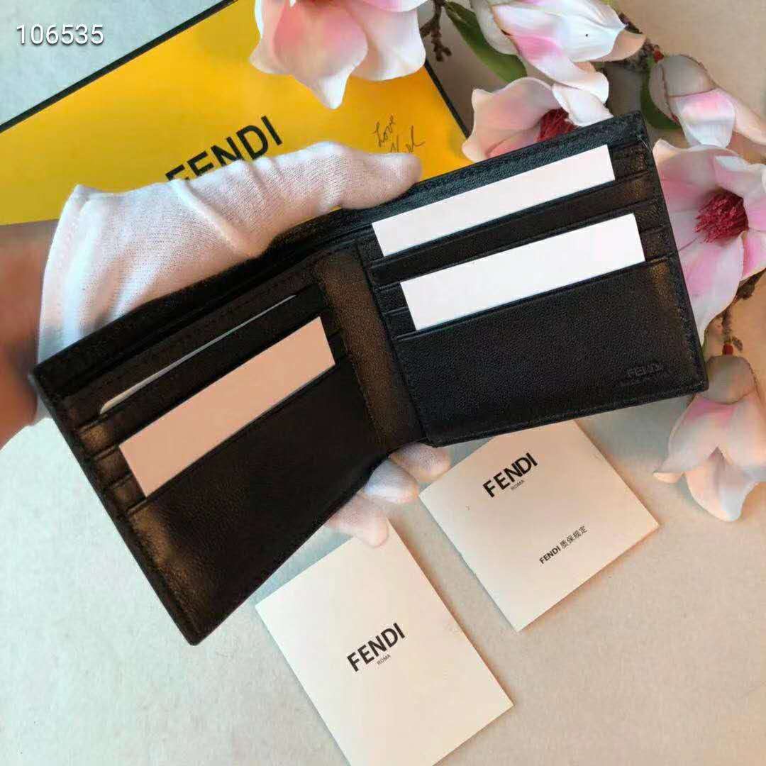 Fendi Unisex Wallet Black Leather Bi-Fold Wallet Brown Black Calfskin