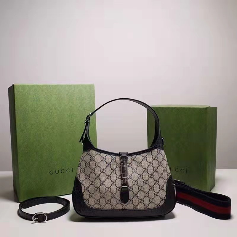 Gucci Unisex Jackie 1961 Small GG Shoulder Bag Beige Blue GG Supreme Canvas